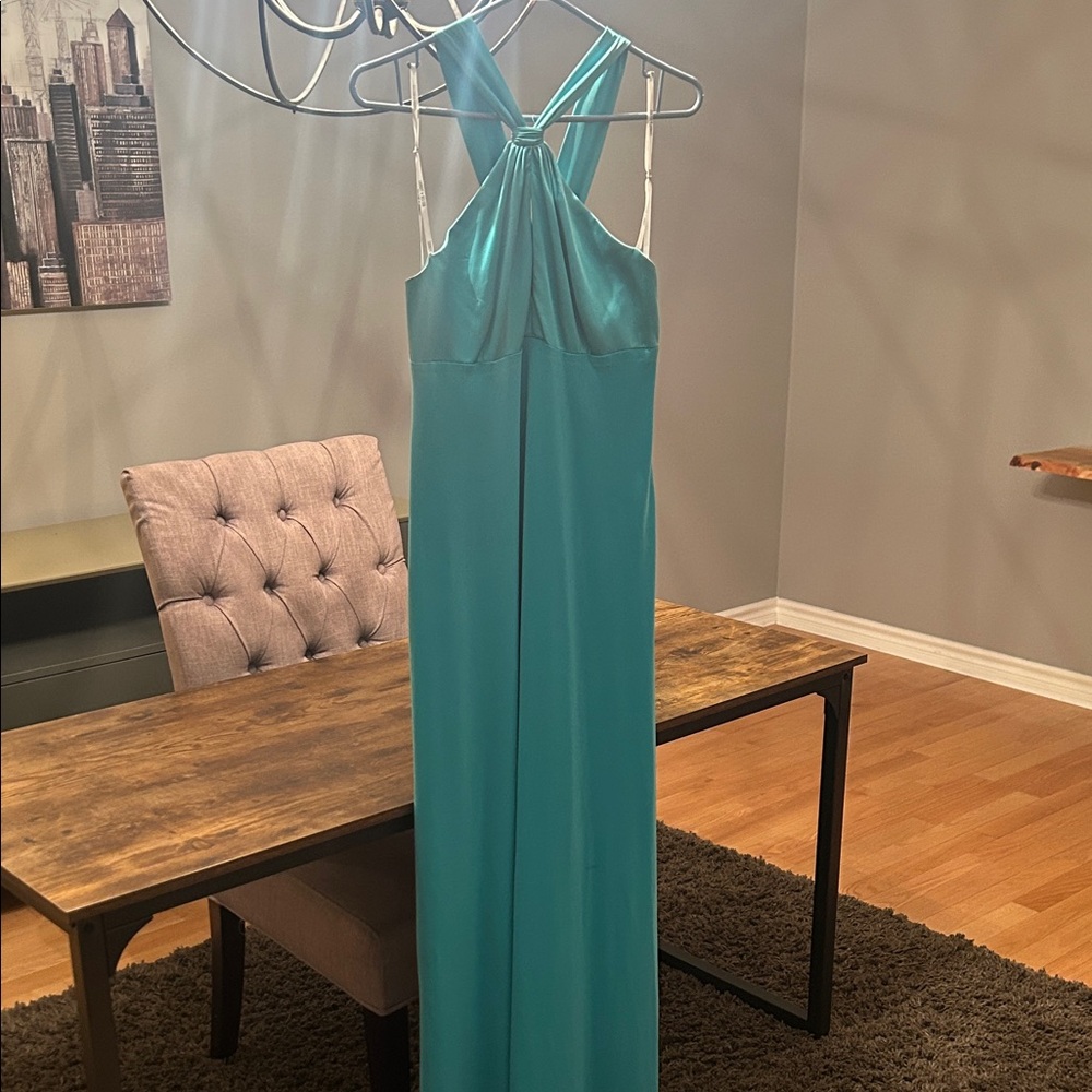 Laundry By Shelli Segal Teal Backless Halter Gown